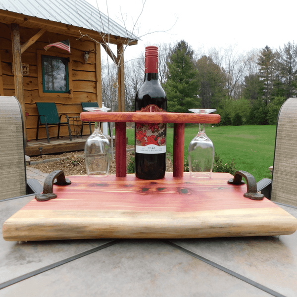 Red Cedar Wine Charcuterie Board with Wine Glasses