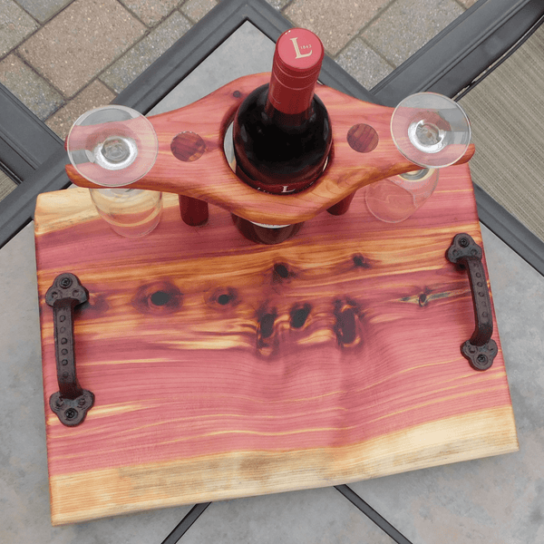 Red Cedar Wine Charcuterie Board with Wine Glasses