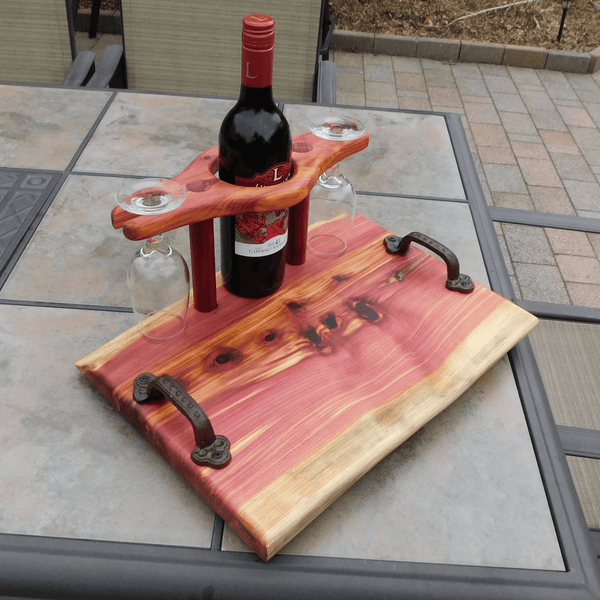 Red Cedar Wine Charcuterie Board with Wine Glasses