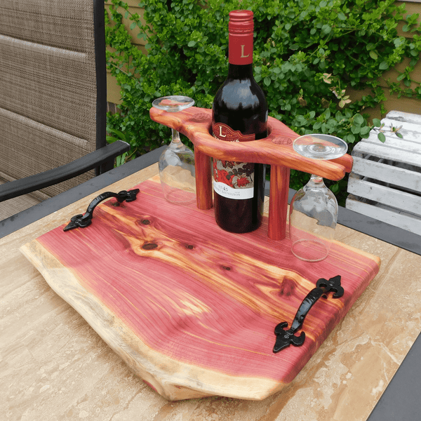 Red Cedar Wine Charcuterie Board with Wine Glasses