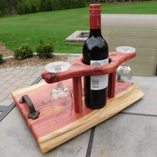 Red Cedar Wine Charcuterie Board with Wine Glasses
