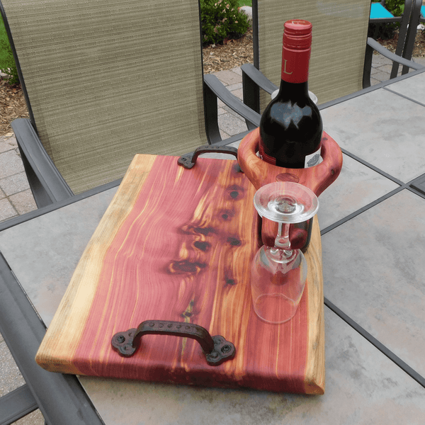 Red Cedar Wine Charcuterie Board with Wine Glasses