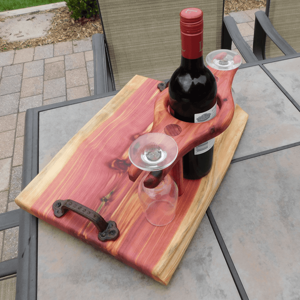 Red Cedar Wine Charcuterie Board with Wine Glasses