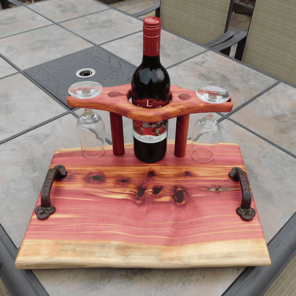 Red Cedar Wine Charcuterie Board with Wine Glasses
