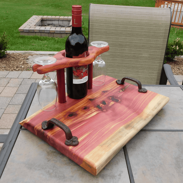 Red Cedar Wine Charcuterie Board with Wine Glasses