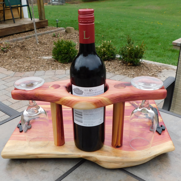 Red Cedar Wine Charcuterie Board with Wine Glasses