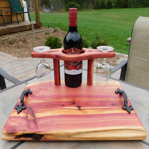 Red Cedar Wine Charcuterie Board with Wine Glasses