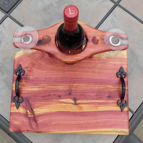 Red Cedar Wine Charcuterie Board with Wine Glasses