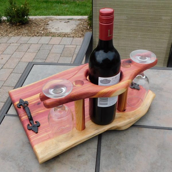 Red Cedar Wine Charcuterie Board with Wine Glasses