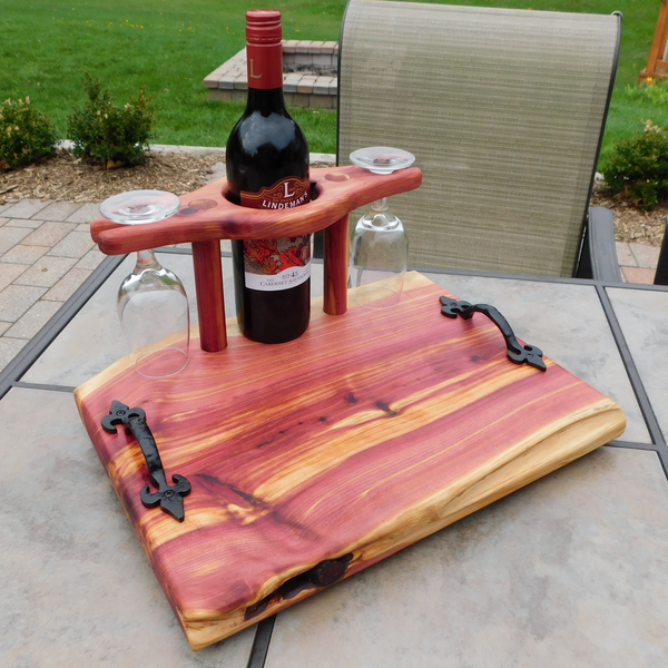 Red Cedar Wine Charcuterie Board with Wine Glasses