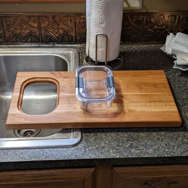 Over The Counter Cherry Wood Edge Grain Cutting Board, Includes Rubbermaid Tupperware & Clear Rubber Grip Feet