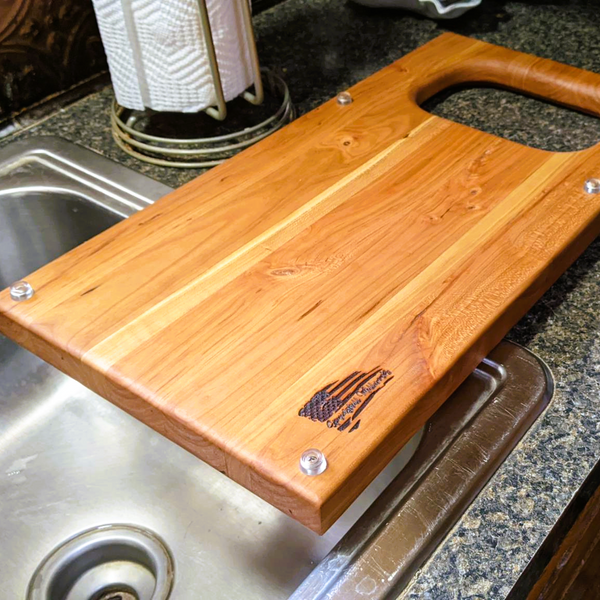 Over The Counter Cherry Wood Edge Grain Cutting Board, Includes Rubbermaid Tupperware & Clear Rubber Grip Feet