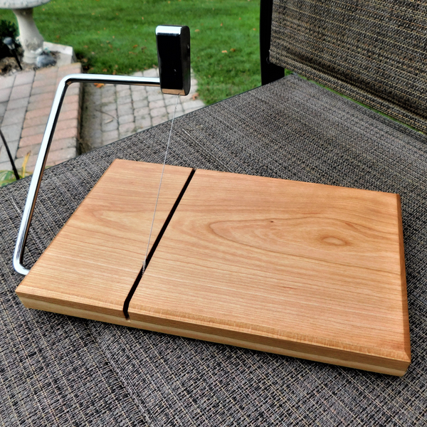 Cherry Wood Cheese Slicing Board with Clear Rubber Grip Feet