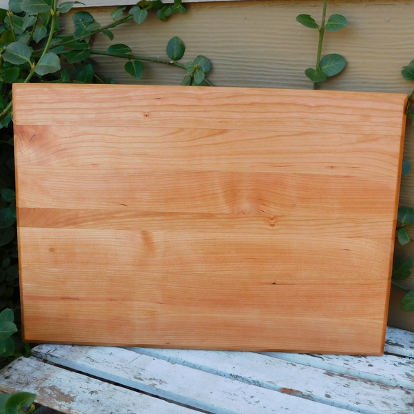 Cherry Wood Edge Grain Cutting Board with Clear Rubber Grip Feet