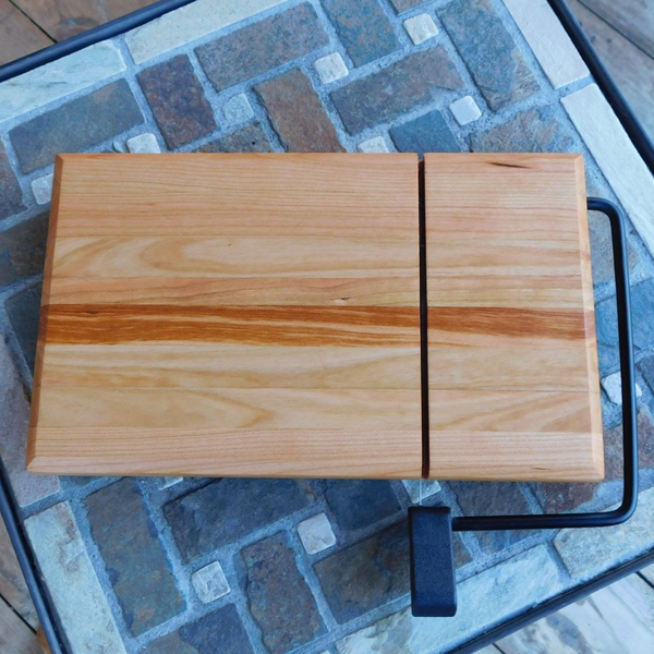 Cherry Wood Cheese Slicing Board with Clear Rubber Grip Feet