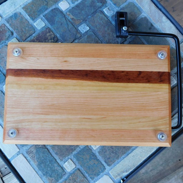Cherry Wood Cheese Slicing Board with Clear Rubber Grip Feet