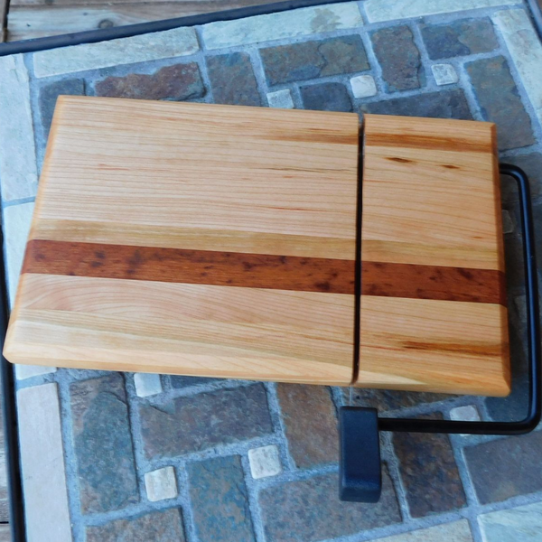 Cherry Wood Cheese Slicing Board with Clear Rubber Grip Feet