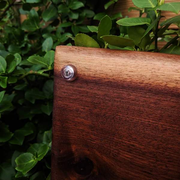 Large Black Walnut Live Edge Charcuterie Board Serving Tray With Handles & Clear Rubber Grip Feet.