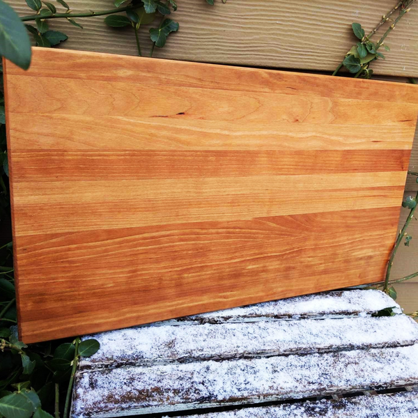 Cherry Wood Edge Grain Cutting Board with Beveled Edge & Hand Grooves On Sides