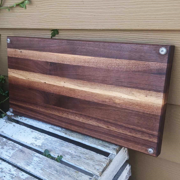 Black Walnut Charcuterie Board / Serving Tray With Heavy Duty Cast Iron Handles & Clear Rubber Grip Feet