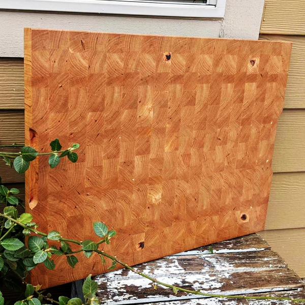 Extra Large Cherry Wood End Grain Cutting Board with Hand Grooves & Beveled Edge