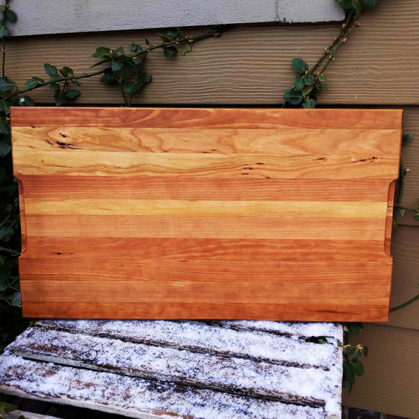 Cherry Wood Edge Grain Cutting Board with Beveled Edge & Hand Grooves On Sides