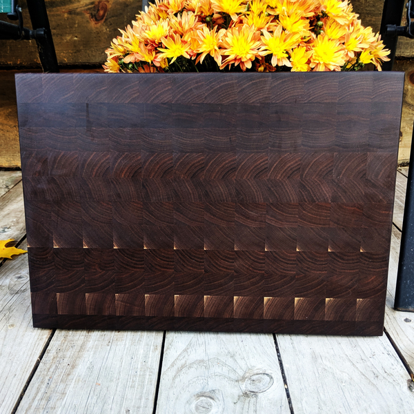 Large Black Walnut Wood End Grain Cutting Board with Hand Grooves, Wooden Butcher Board