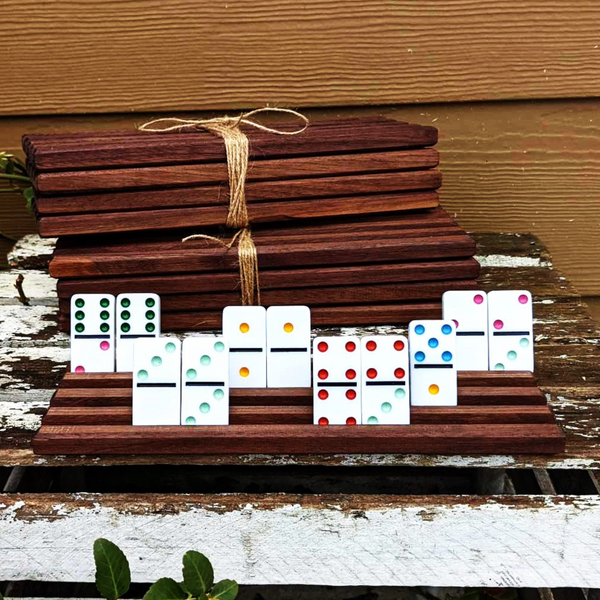 Set of FOUR Black Walnut Wood Domino Holders with 4 Angled Domino Slots Wooden Domino Game Rack Stands