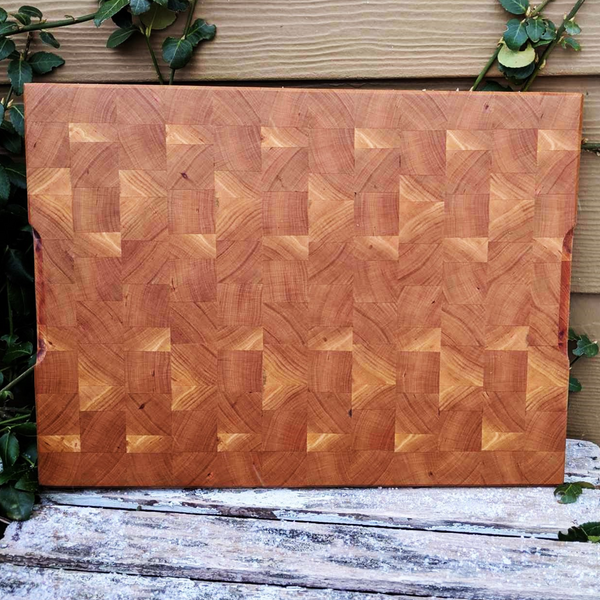 Cherry Wood End Grain Cutting Board with Hand Grooves on Sides & Beveled Edge, Wooden Butcher Block Board