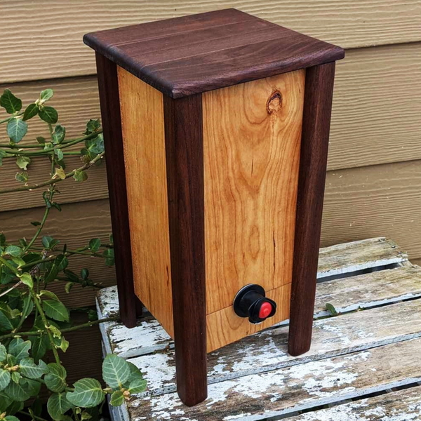 Cherry Wood & Black Walnut 3 Liter Wine Box Holder, Wooden Bota Wine Box with Removable Top and Front Slide
