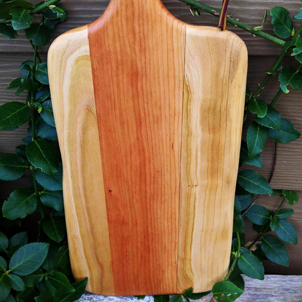 Cherry Wood Charcuterie Board With Handle & Leather Strap Wooden Serving Tray