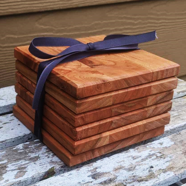 Set of Six Cherry Wood Drink Coasters | 6 Wooden Beverage Coasters