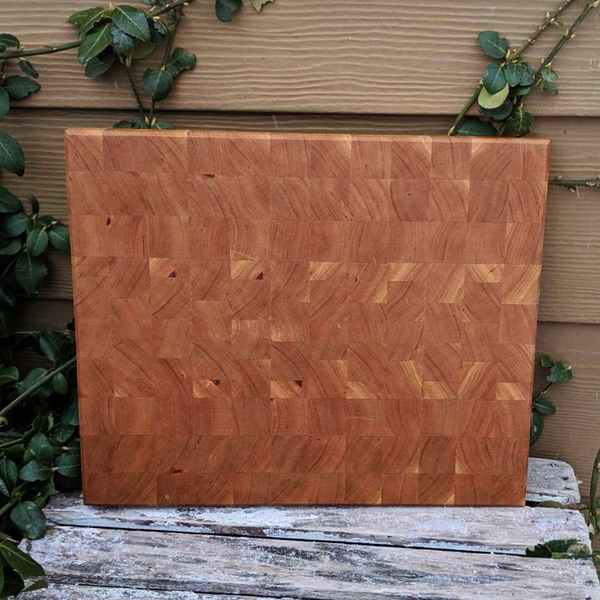 Cherry Wood End Grain Cutting Board with Hand Grooves on Sides & Beveled Edge, Wooden Butcher Block Board