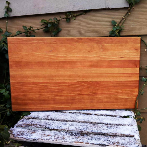 Cherry Wood Edge Grain Cutting Board with Beveled Edge & Hand Grooves On Sides