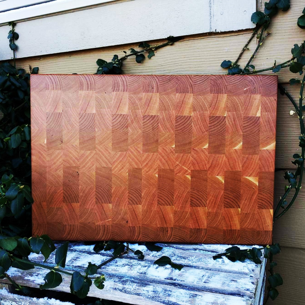 Large Cherry Wood End Grain Cutting Board with Beveled Edge, Wooden Butcher Block Board