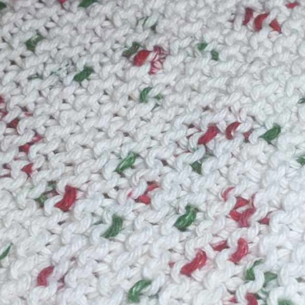 Four Hand-Knit Washcloths, 100% Cotton Dishrags, "Holly Jolly" Christmas Red, Green, & White