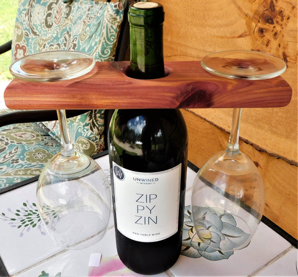 2 - Glass Red Cedar Wood Wine Glass & Bottle Caddy - Springhill Millworks