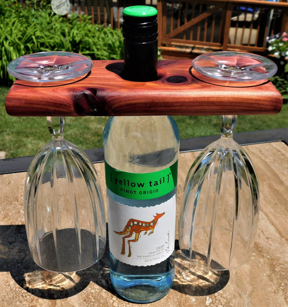 2 - Glass Red Cedar Wood Wine Glass & Bottle Caddy - Springhill Millworks