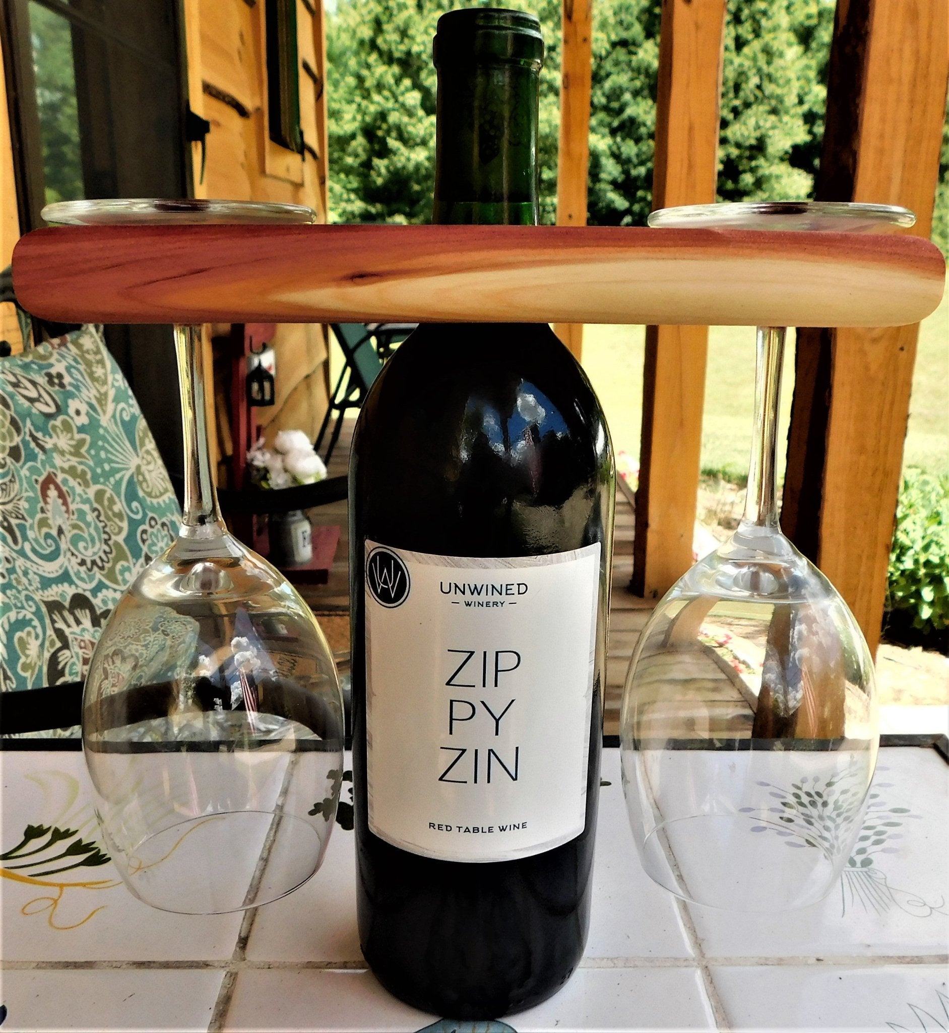 2 - Glass Red Cedar Wood Wine Glass & Bottle Caddy - Springhill Millworks