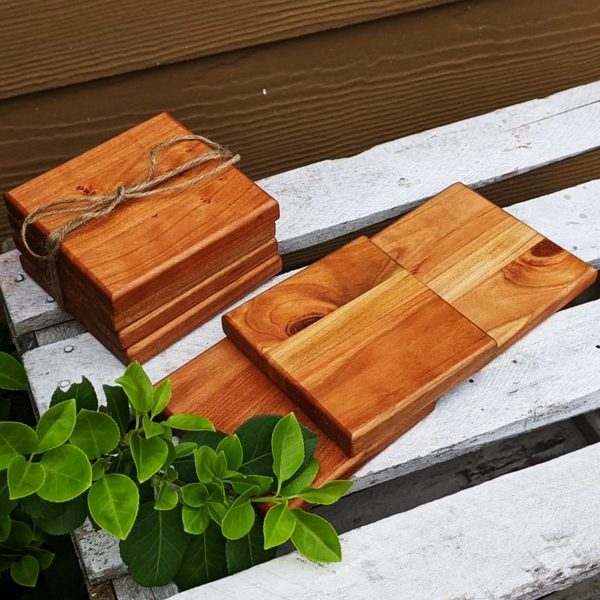 Set of Four Small Cherry Wood Drink Coasters | Wooden Beverage Coasters
