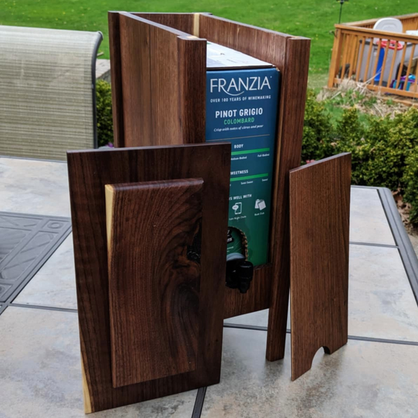Large Black Walnut Wood 5 Liter Wine Box Holder, Wooden Franzia Wine Box with Removable Top and Front Slide
