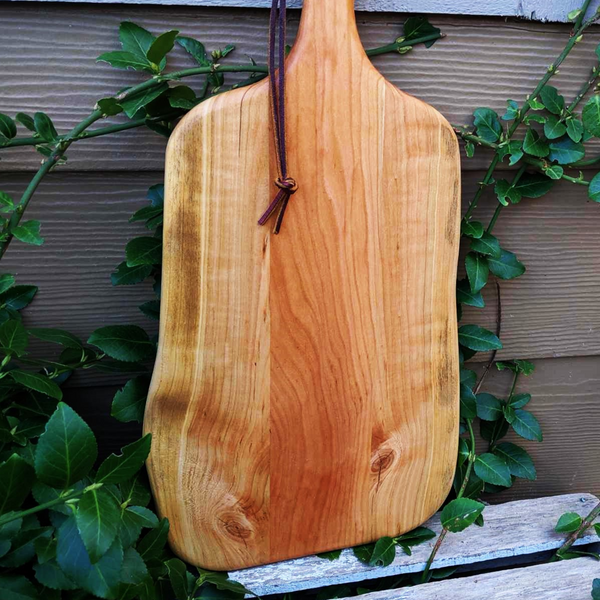 Cherry Wood Charcuterie Board With Handle & Leather Strap Wooden Serving Tray