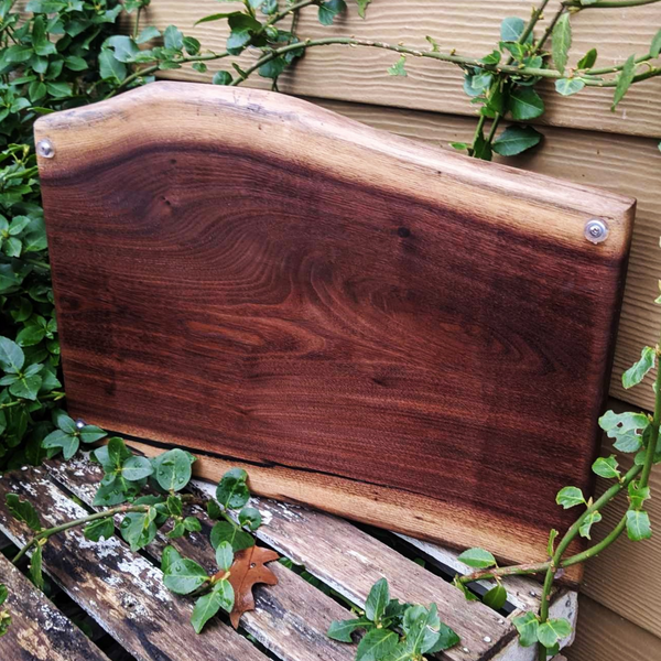 Black Walnut Wood Charcuterie Board / Wooden Serving Tray With Heavy Duty Cast Iron Handles & Clear Rubber Feet