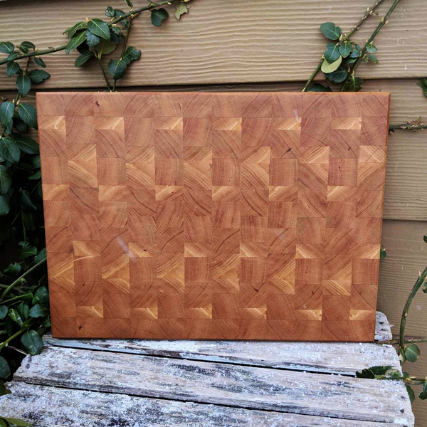 Cherry Wood End Grain Cutting Board with Hand Grooves on Sides & Beveled Edge, Wooden Butcher Block Board