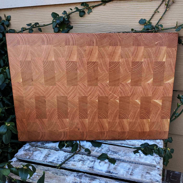 Large Cherry Wood End Grain Cutting Board with Beveled Edge, Wooden Butcher Block Board