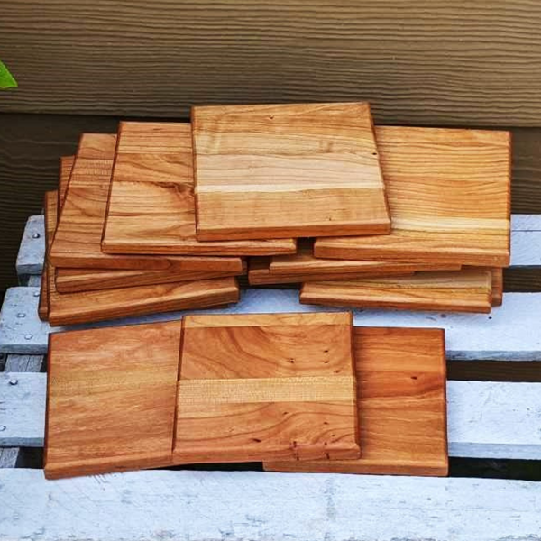 Set of Four Cherry Wood Drink Coasters | Wooden Beverage Coasters