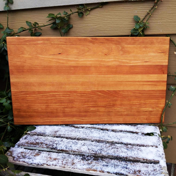 Cherry Wood Edge Grain Cutting Board with Beveled Edge & Hand Grooves On Sides