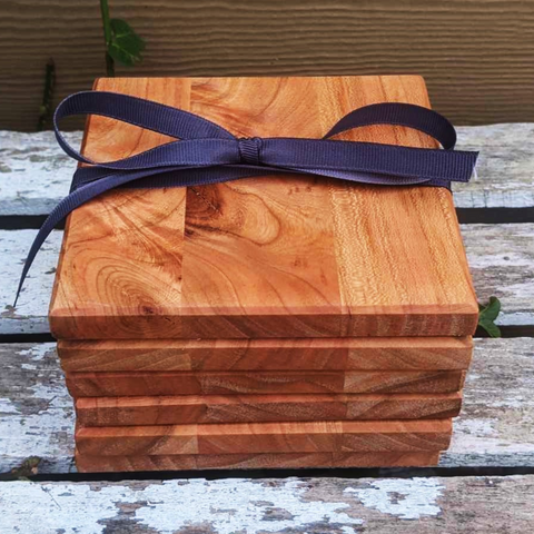 Set of Six Cherry Wood Drink Coasters | 6 Wooden Beverage Coasters
