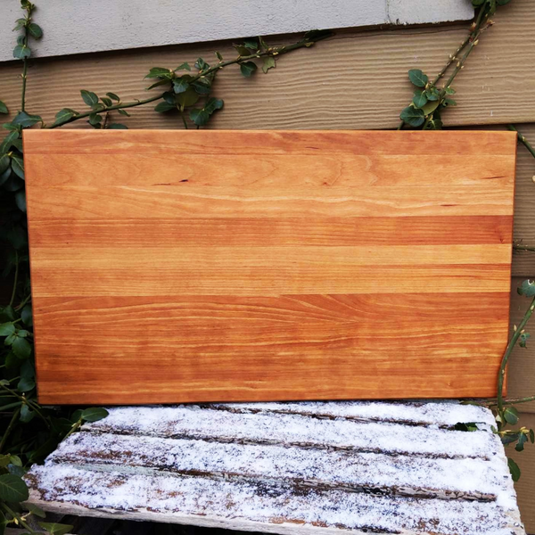 Cherry Wood Edge Grain Cutting Board with Beveled Edge & Hand Grooves On Sides