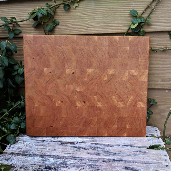 Cherry Wood End Grain Cutting Board with Hand Grooves on Sides & Beveled Edge, Wooden Butcher Block Board